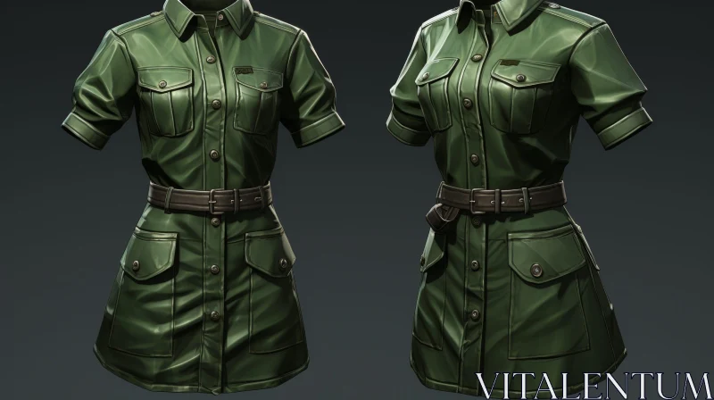 AI ART Green Military-Style Dress 3D Rendering