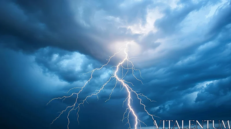 Intense Lightning Strike in Stormy Sky AI Image