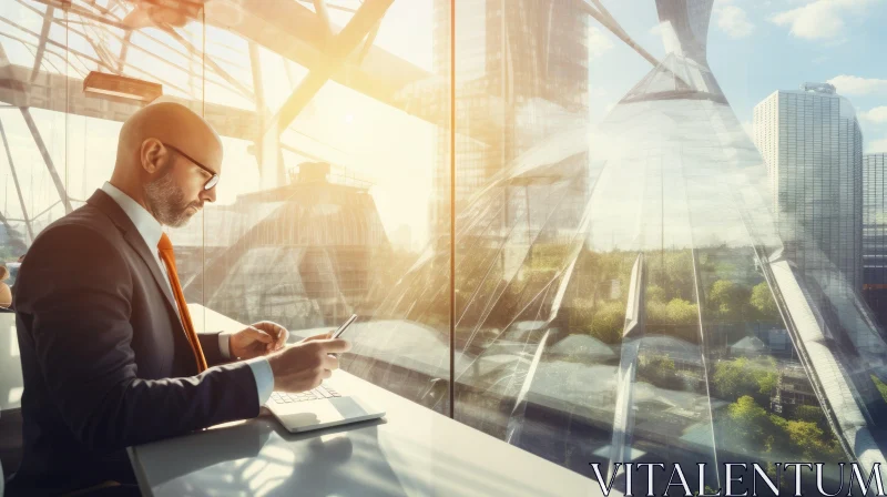 Modern Businessman in Office with City View AI Image