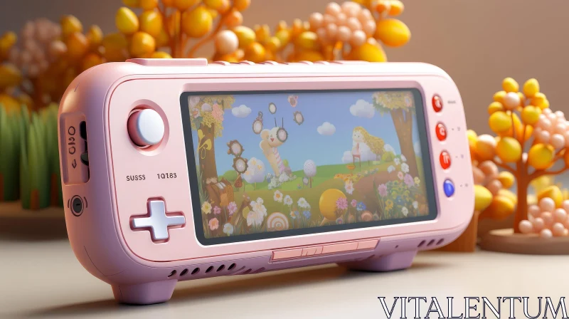 Pink Handheld Video Game Console on White Table AI Image