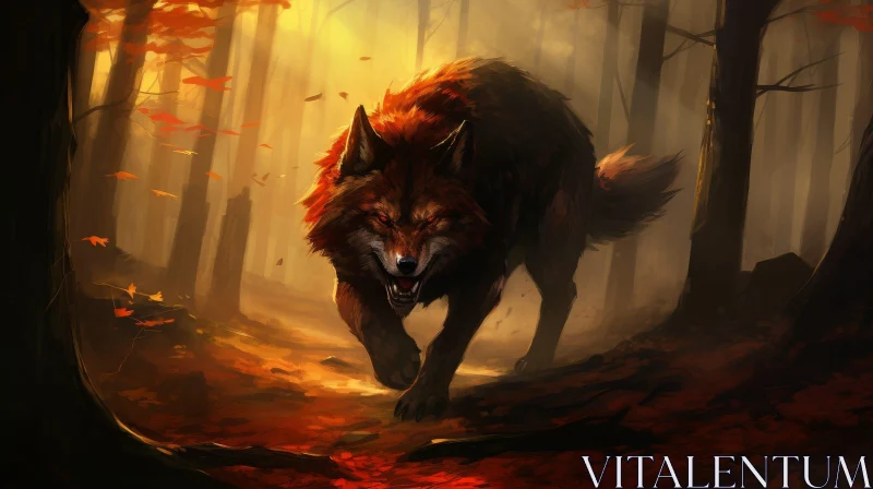 Wild Wolf in Forest Digital Painting AI Image