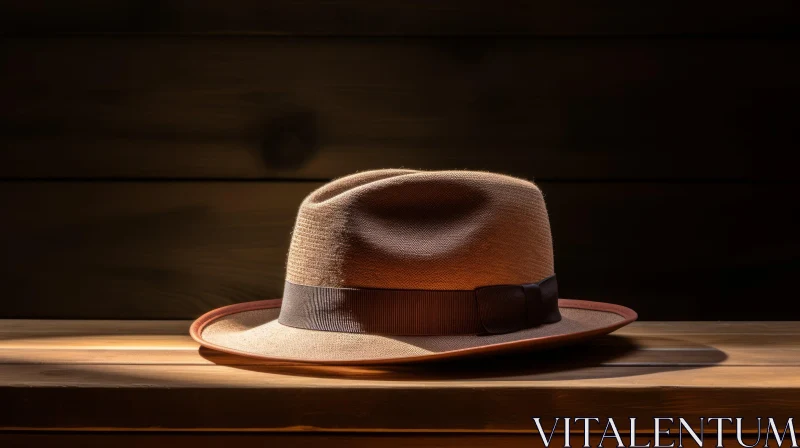 AI ART Brown Straw Hat on Wooden Table - Minimalist Still Life Photography