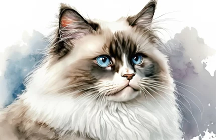 Captivating Fluffy Cat with Blue Eyes | Digital Airbrushing Art