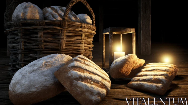 Cozy Bread and Candle Still Life AI Image