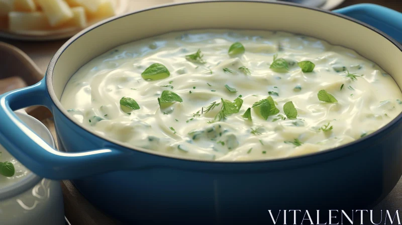 Delicious Creamy Soup in Blue Pot AI Image