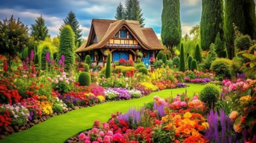 Enchanting Garden Cottage with Colorful Flowers