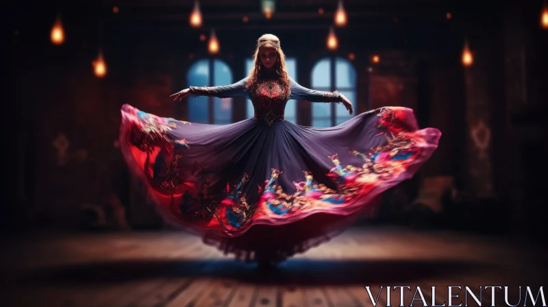 Enchanting Woman in Flowing Purple Dress AI Image