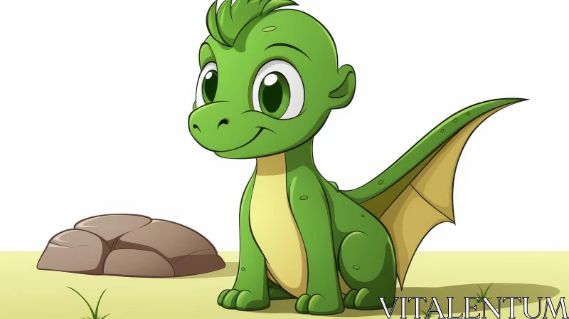 Friendly Green Dragon Cartoon Illustration AI Image
