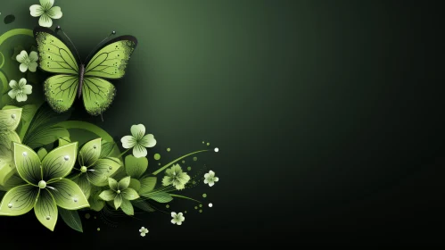 Green Butterfly on Floral Background