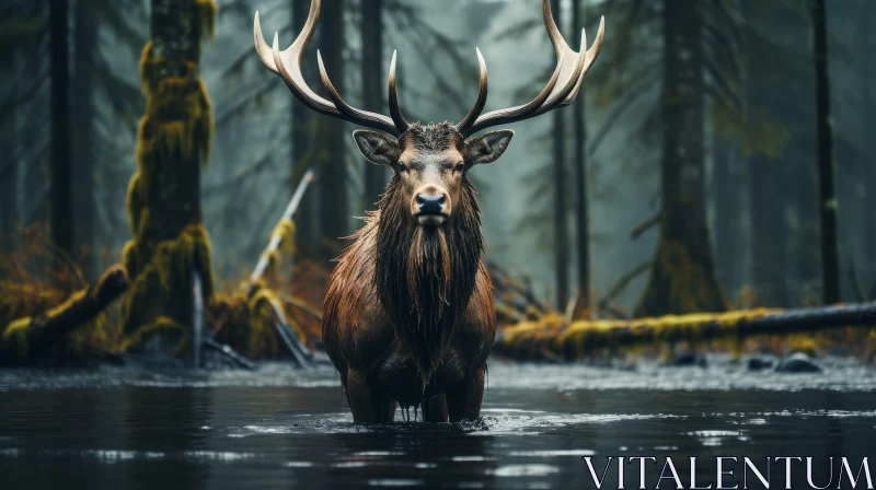 Majestic Elk Portrait in River Forest AI Image