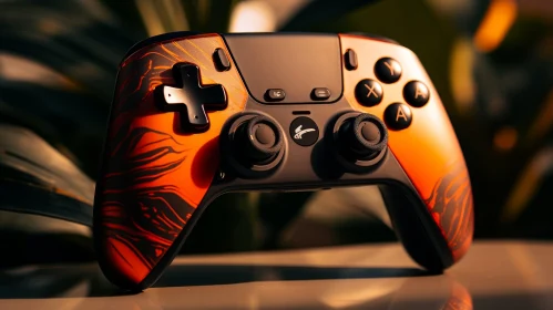 Sleek Black and Orange Video Game Controller on Glass Table