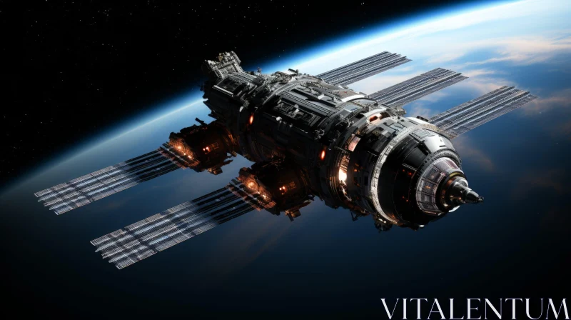 AI ART Spaceship Orbiting Earth with Solar Panels - Stunning Image