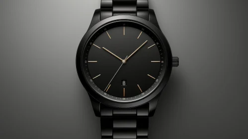 Stylish Black Wristwatch with Gold Hands | Timepiece Set at 8:26