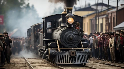 Vintage Steam Locomotive Approaching Crowd