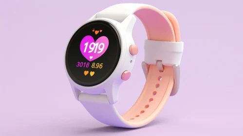 White and Pink Smartwatch with Heart Rate Monitor on Purple Background