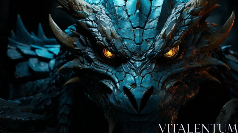 Blue Dragon Head Digital Painting AI Image