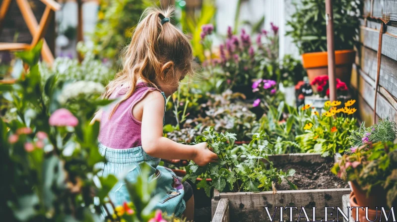 Charming Girl Gardening in Backyard AI Image