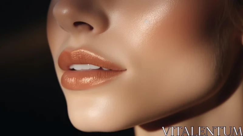Close-Up Woman Lips Brown Skin Metallic Color AI Image