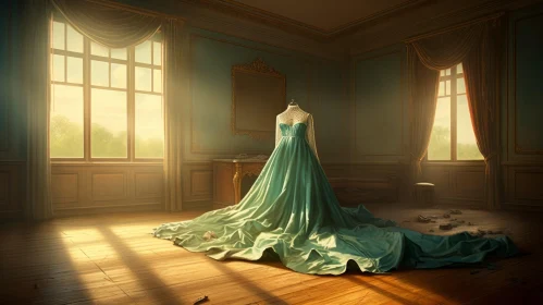 Elegant Blue Dress in Sunlit Room