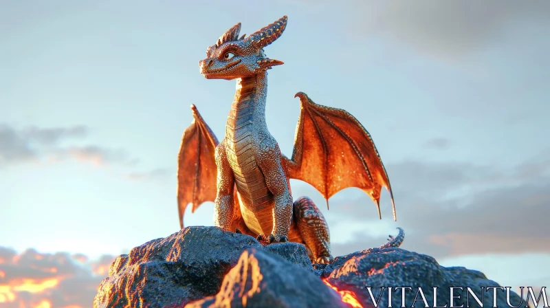 Golden Dragon 3D Rendering on Rock