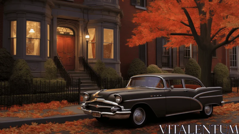 Hauntingly Beautiful Classic Americana: Black Model Car on Sidewalk AI Image