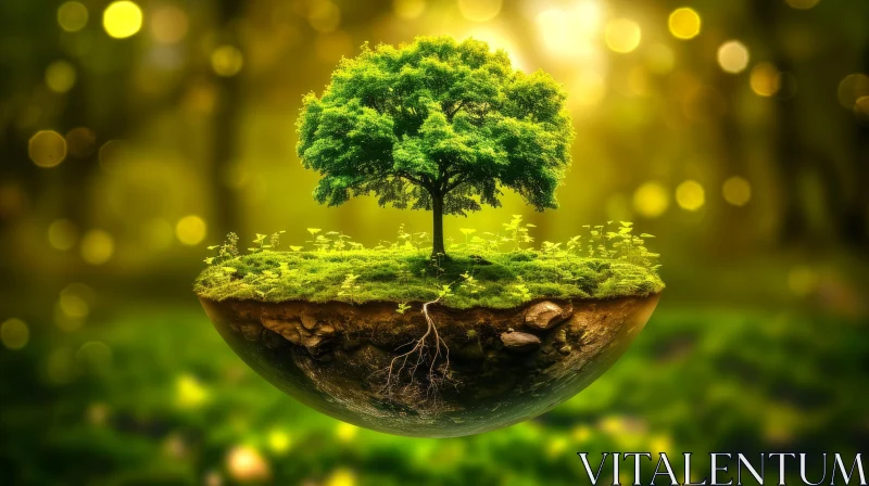 Majestic Green Tree in Forest - Tranquil Nature Scene AI Image