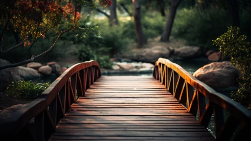 Serene Wooden Bridge in a Natural Park Setting