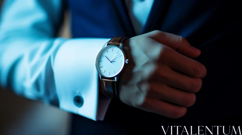 Stylish Man with Metal Watch in White Shirt and Blue Suit AI Image