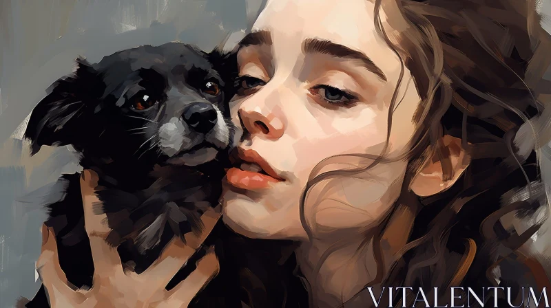AI ART Young Woman Portrait with Black Dog