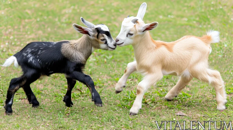 AI ART Adorable Baby Goats Playing in Green Field