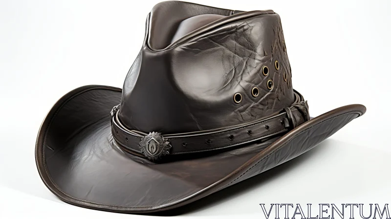 Brown Leather Cowboy Hat - Fashion Accessory 3D Rendering AI Image