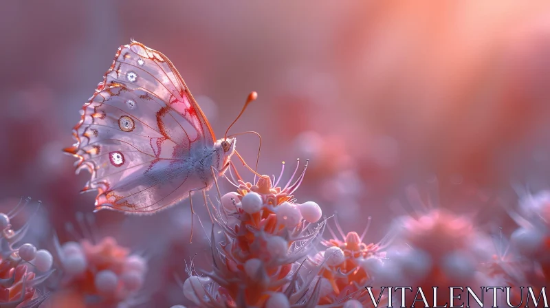 Butterfly on Flower: Delicate White and Pink Wings AI Image