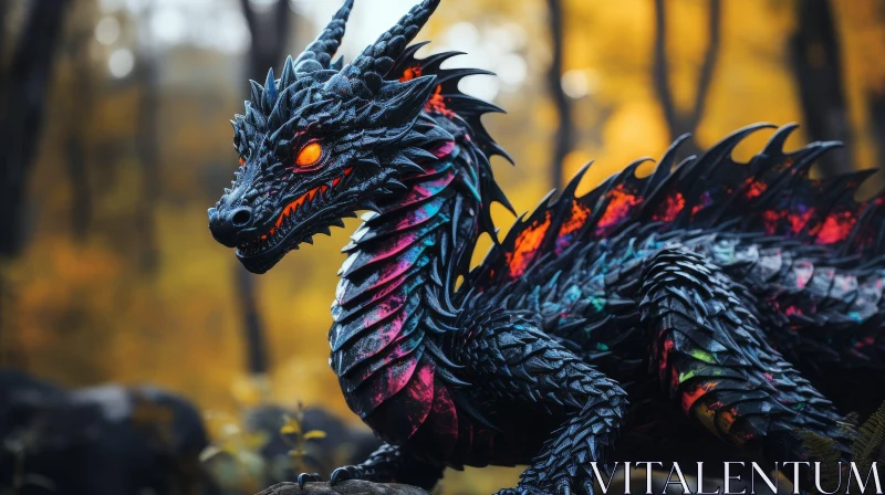 Enchanting Black Dragon in Forest - 3D Fantasy Art AI Image