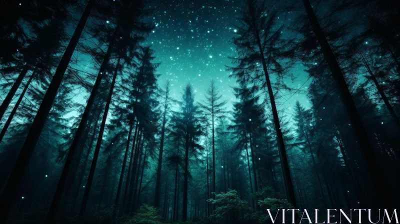 Enchanting Night Forest Scene AI Image