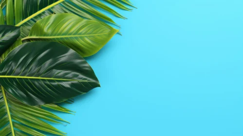 Green Tropical Leaves on Blue Background - Nature-Inspired Design Element
