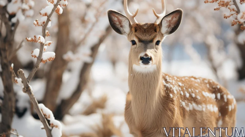 Majestic Deer Portrait in Snowy Forest AI Image