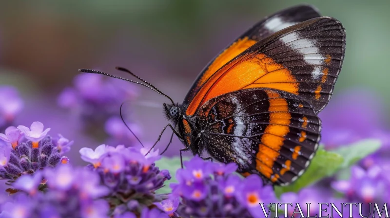 AI ART Orange and Black Butterfly on Purple Flower