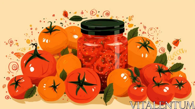 Ripe Tomato Sauce Jar with Abstract Elements AI Image