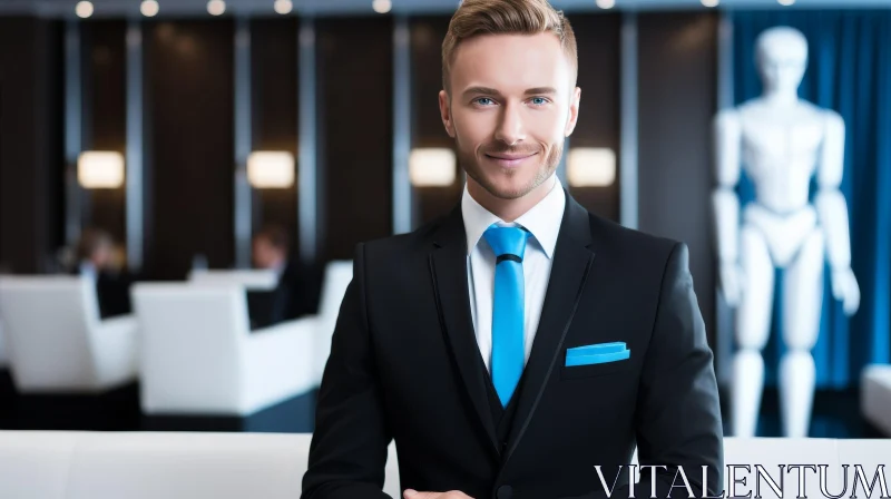 Smiling Businessman in Hotel Lobby AI Image