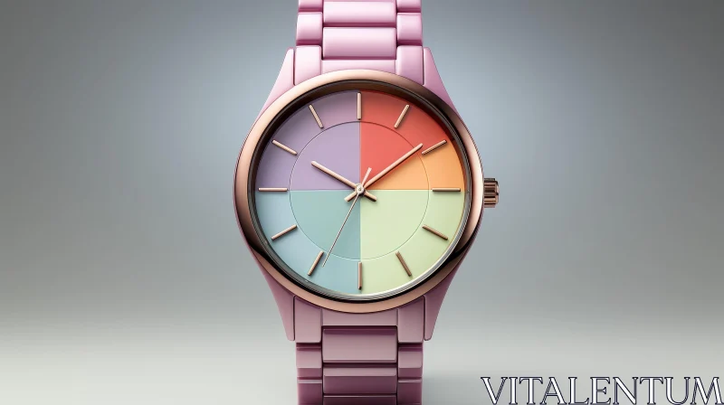 Stylish Multicolored Wristwatch on Gray Background AI Image