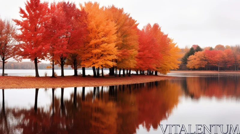 Tranquil Autumn Landscape with Colorful Leaves and Trees AI Image