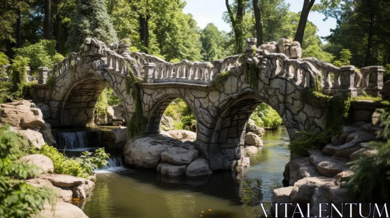 AI ART Tranquil Stone Bridge in Nature Park