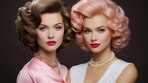 Vintage Hairstyles Women in Pink and White Dresses