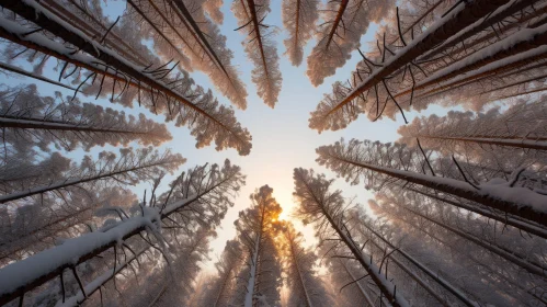 Winter Forest Tree Tops Photo with Sunlight