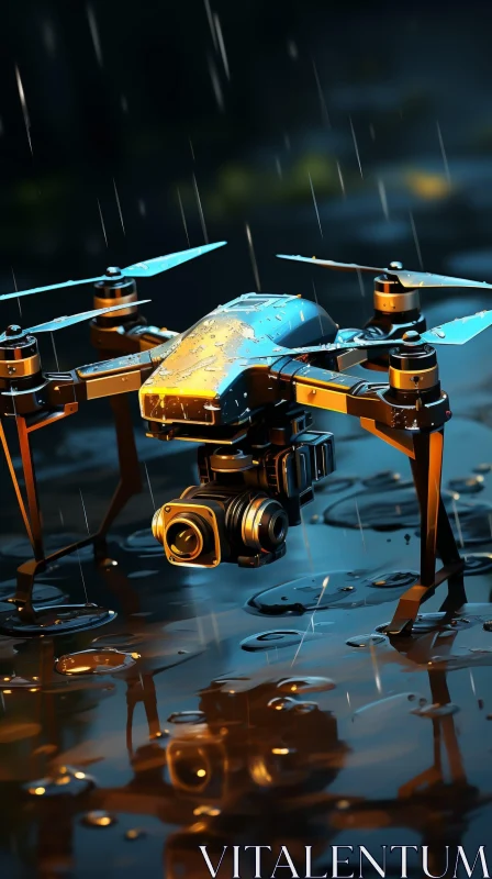 AI ART Black and Gold Drone Digital Painting in Rain