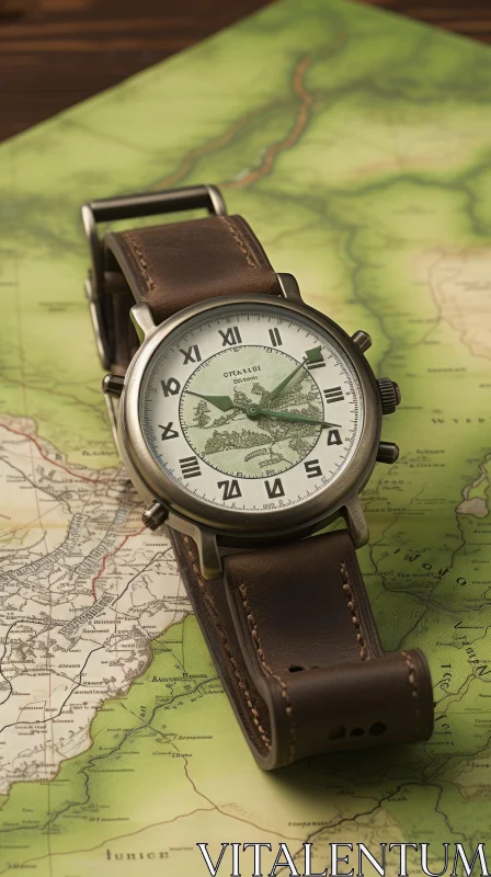 Elegant Vintage Watch on Detailed Map AI Image
