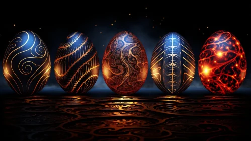 Enigmatic Glowing Easter Eggs on Dark Background