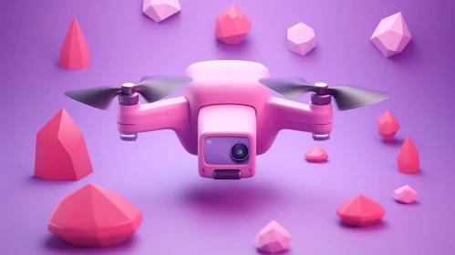 Pink Drone 3D Rendering in Purple Void with Camera