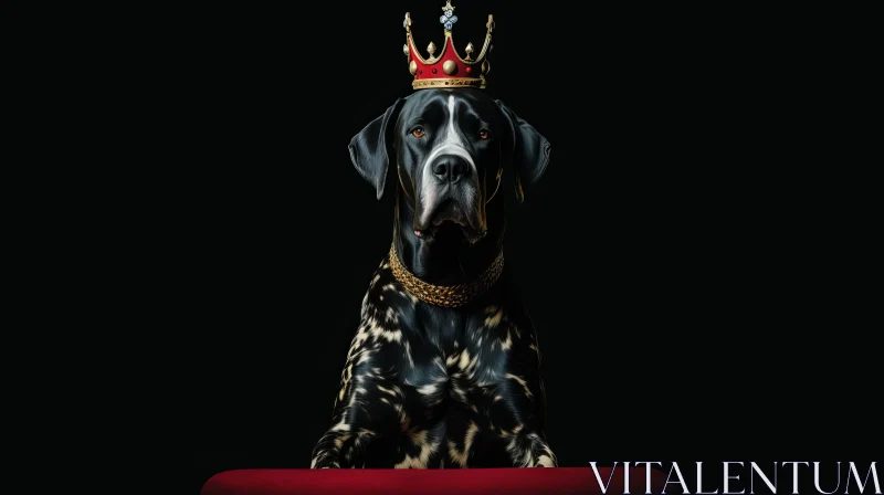 AI ART Regal Dog with Crown on Velvet Cushion