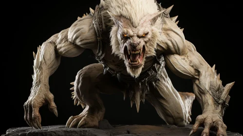 Sinister Werewolf 3D Rendering in Dark Cave